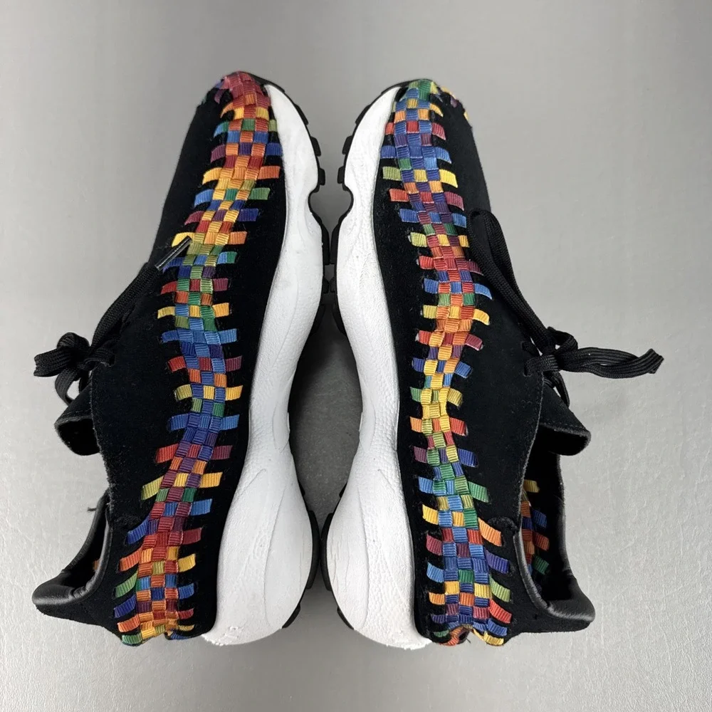 Nike Air Footscape Woven Black Rainbow Multi Color Streetwear Shoes Womens Sz 11